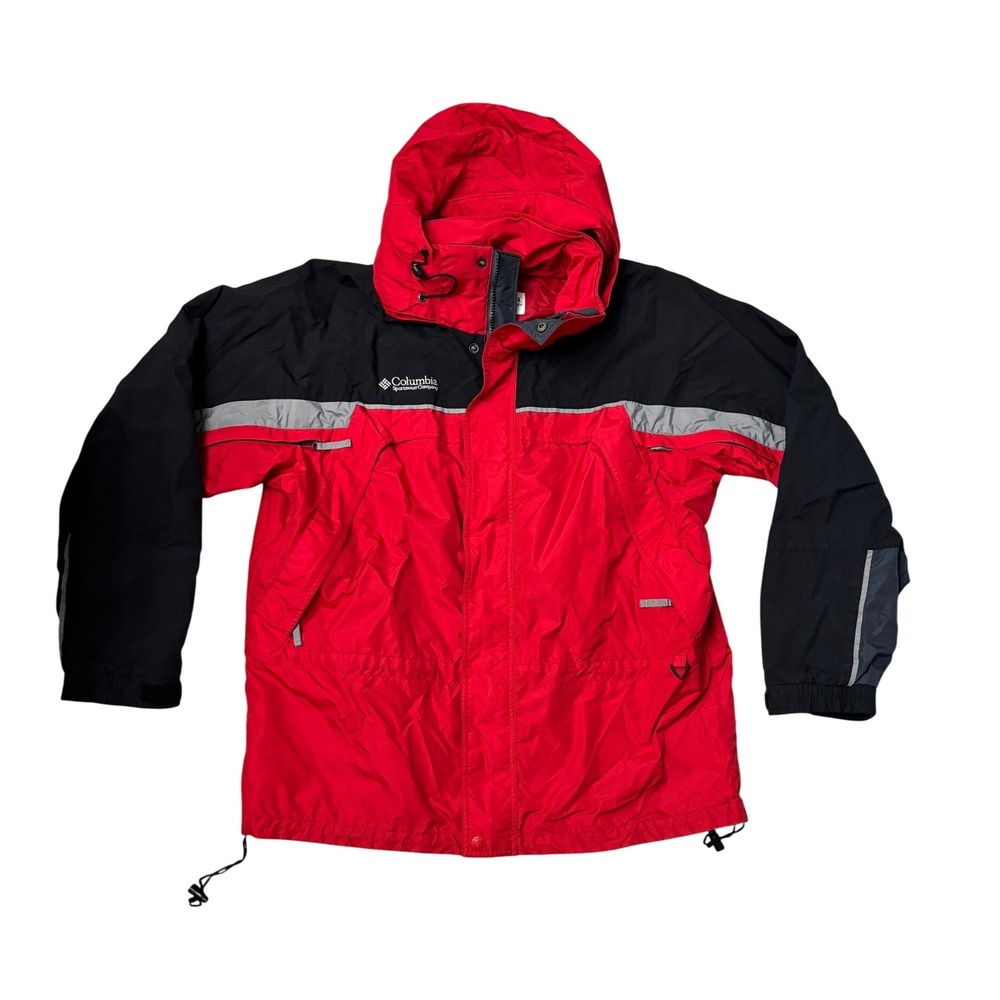 Columbia Sportswear Interchange Jacket Mens Large Red Black Hooded Shell Coat